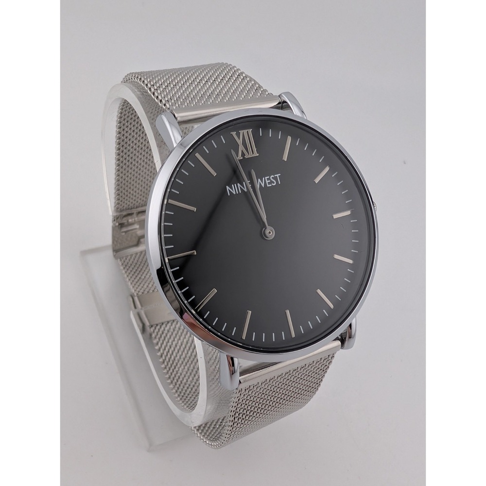 Nine West Watch Men 40mm Case Silver Mesh Metal Band w/ Box- New Battery